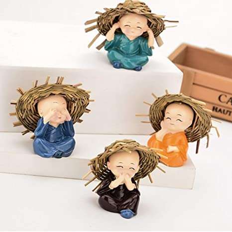 Mini Monk Figurines Set – Hear No Evil, See No Evil, Speak No Evil Decor with Straw Hats