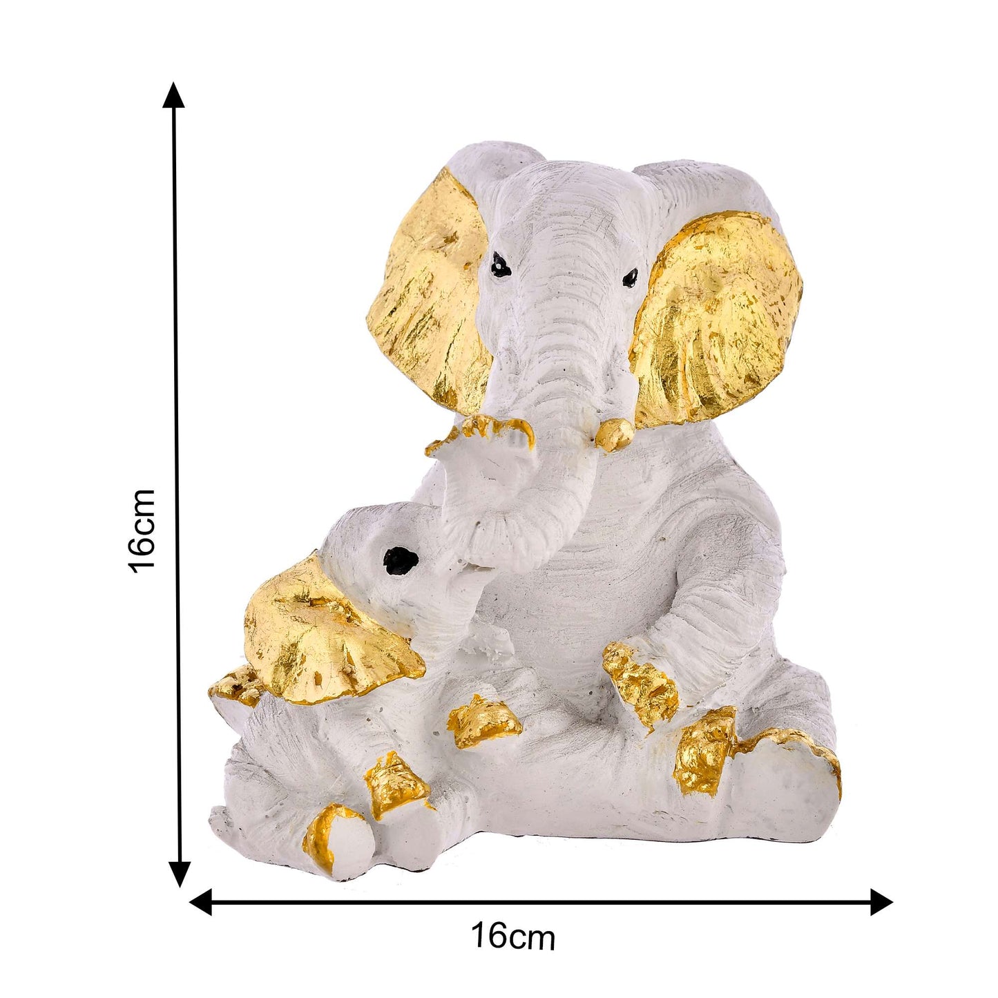 White & Gold Elephant Mom and Baby Figurine – Elegant Resin Showpiece for Home Decor