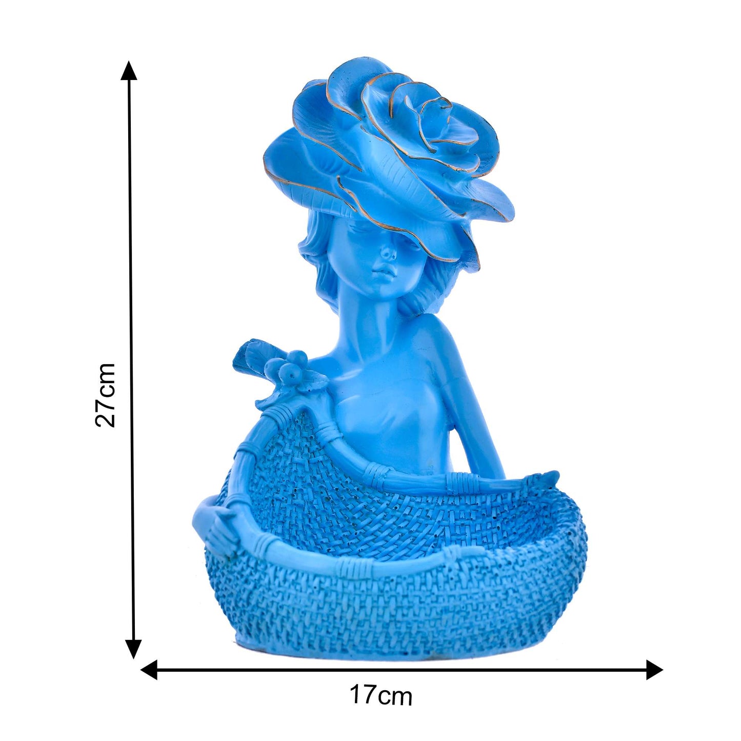 Chic Blue Lady with Rose Hat Decorative Tray – Resin Organizer for Candy, Jewelry, and Keys