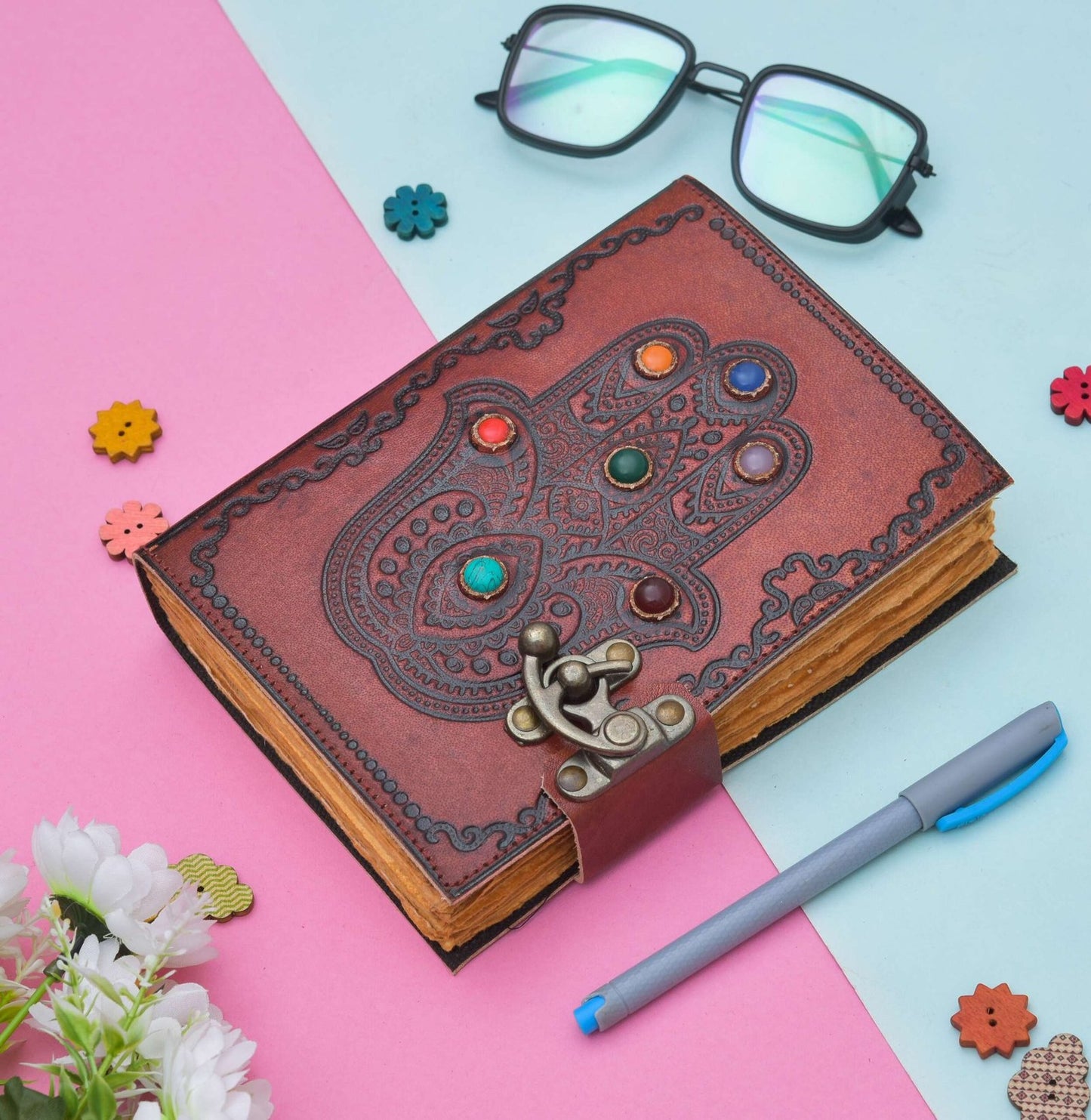 Mystic Gemstone Leather Journal