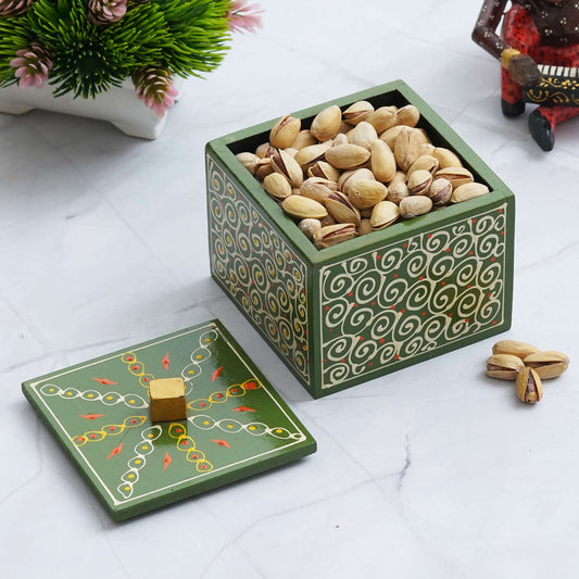 Hand-Painted Wooden Storage Box – Artistic Dry Fruit & Snack Holder