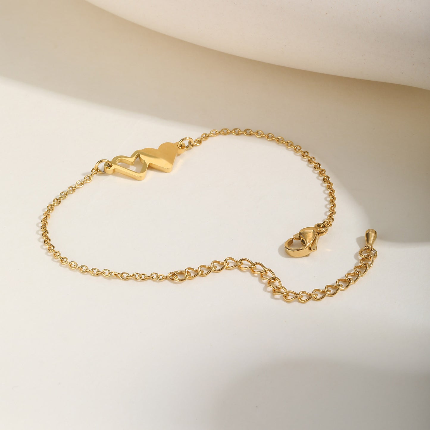 Women's Stainless Steel Doppel Herz Bracelet (Gold)