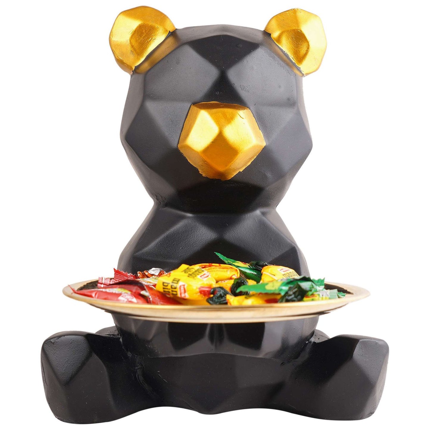 Modern Geometric Bear Candy Holder – Black and Gold Resin Decorative Bowl