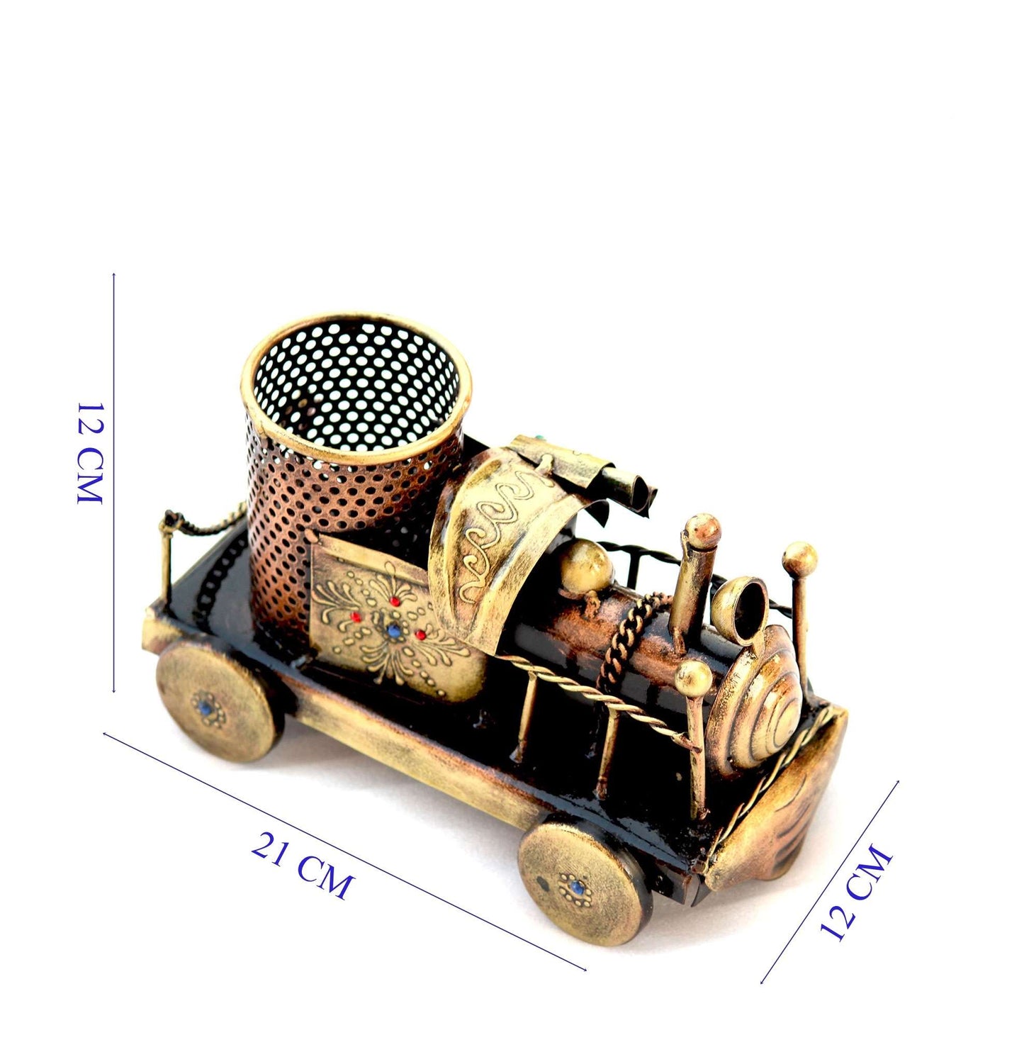 Vintage Brass Train Pen Holder – Artistic Desk Organizer with Antique Charm