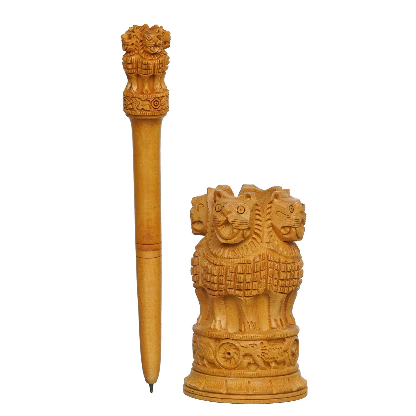 Handcrafted Wooden Ashoka Pillar – Symbol of India's Heritage and Pride