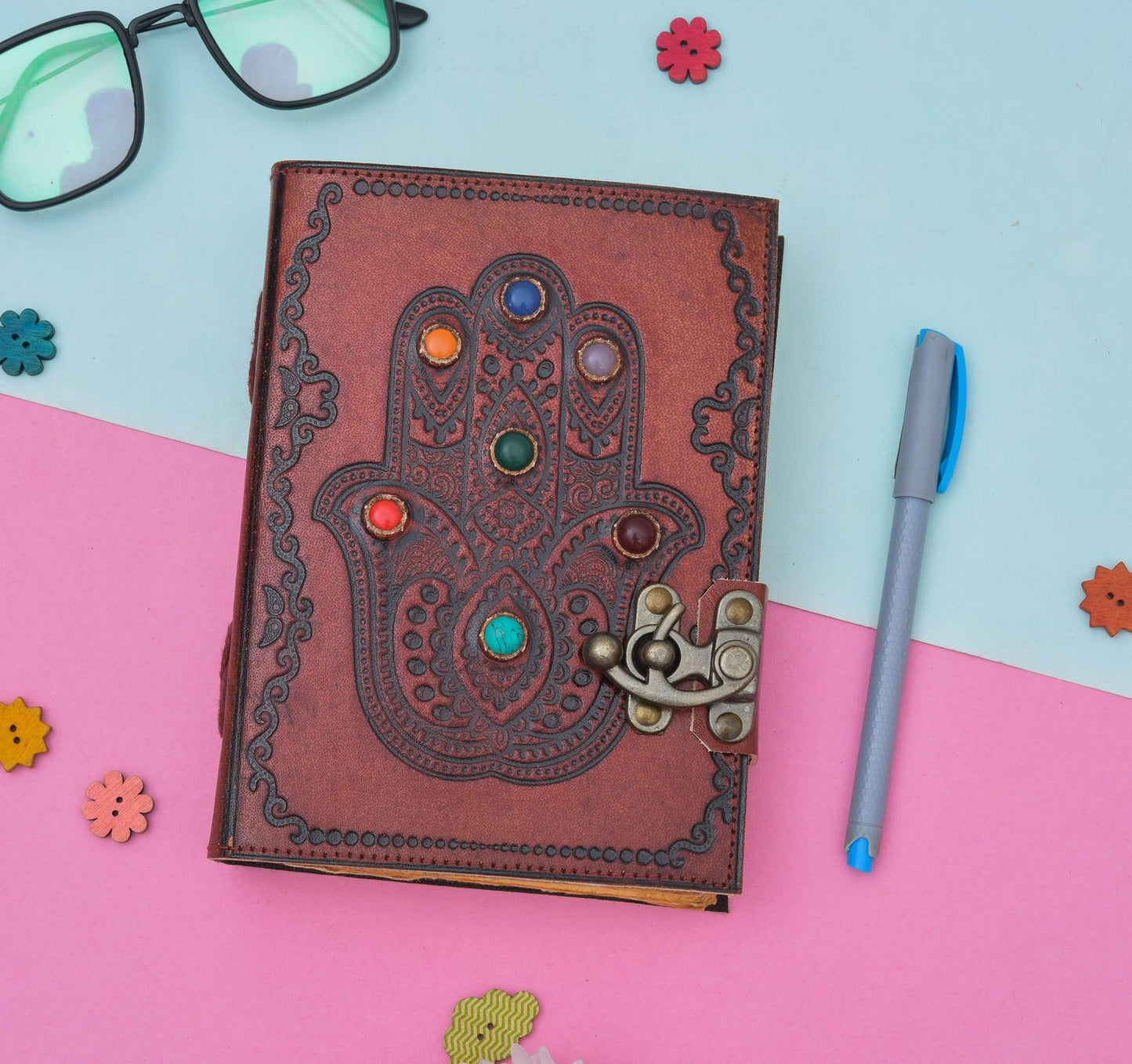 Mystic Gemstone Leather Journal