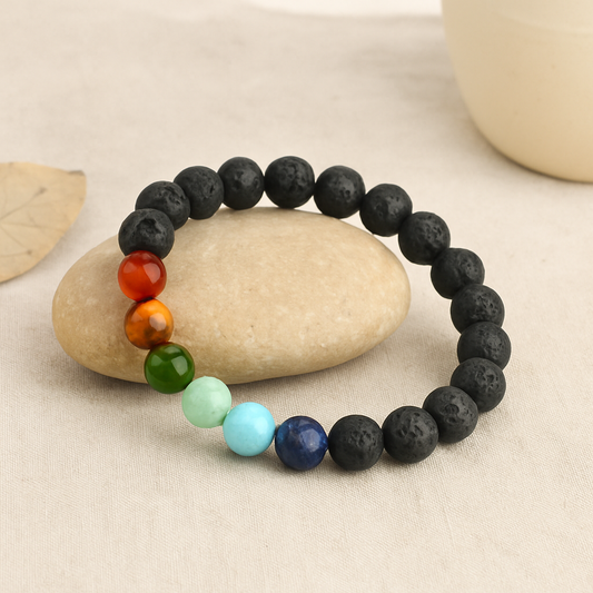 7 Chakra Healing Lava Stone Bracelet – Energy Balancing & Protection Beaded Bracelet