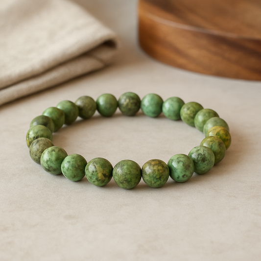 African Turquoise Healing Bracelet – Natural 8mm Gemstone Beaded Stretch Bracelet for Energy Balance and Protection