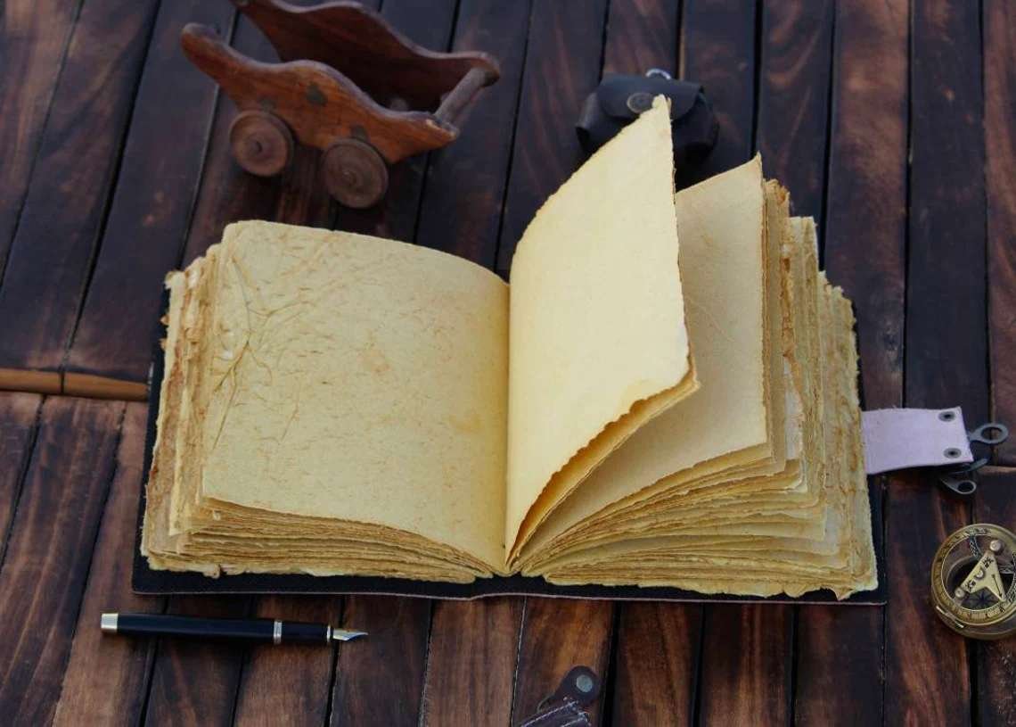 "The Lovers" Vintage Leather Journal – Gothic Skeleton Tarot Notebook