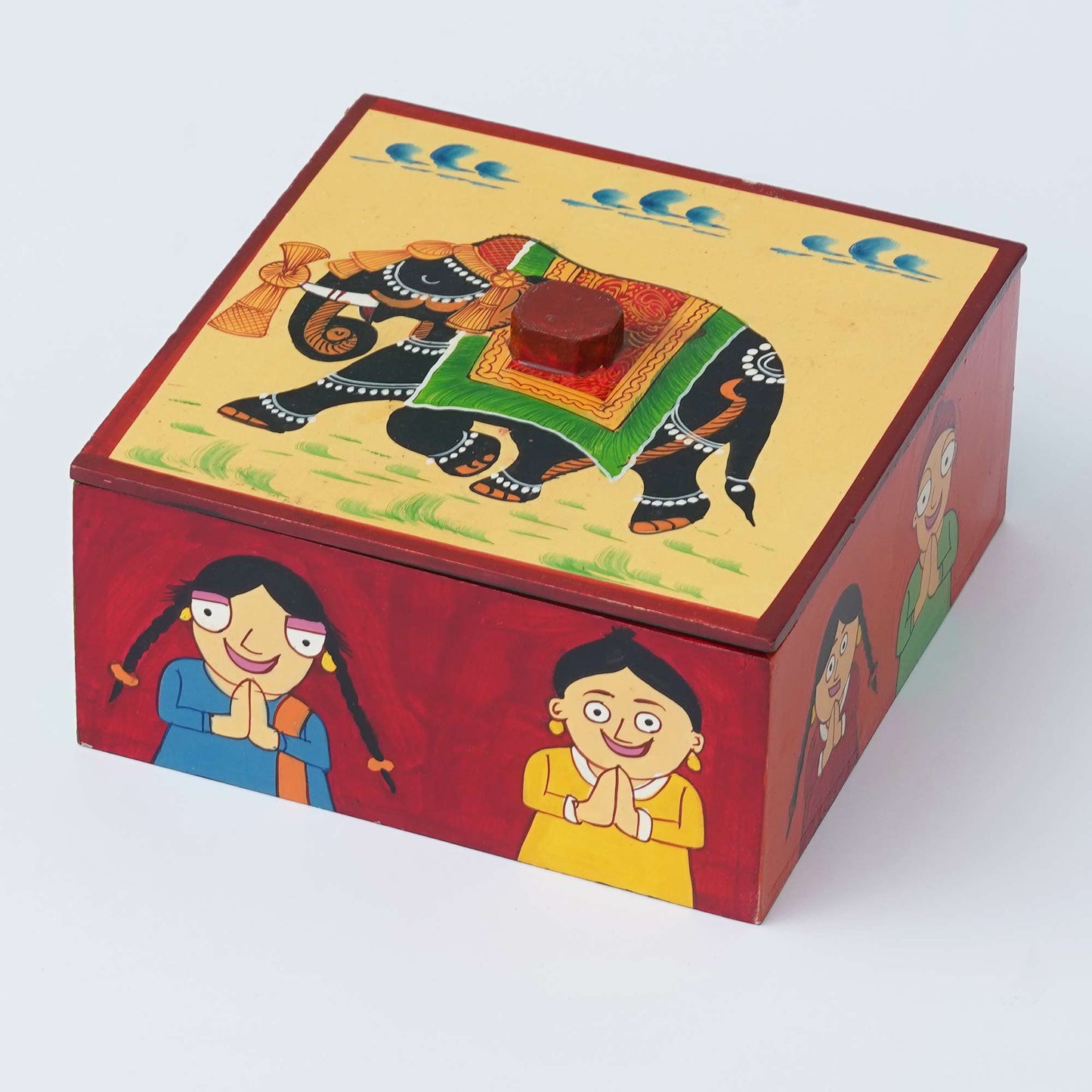Hand-Painted Wooden Dry Fruit Box – Traditional Rajasthani Elephant Artwork
