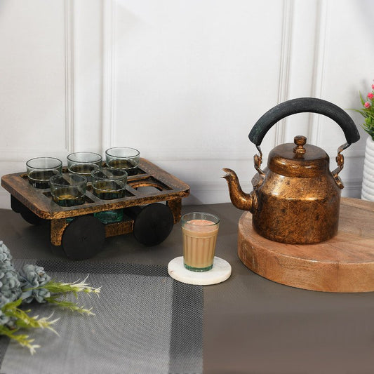 Handcrafted Tea Kettle & Glass Set (Set of 6 Glasses)