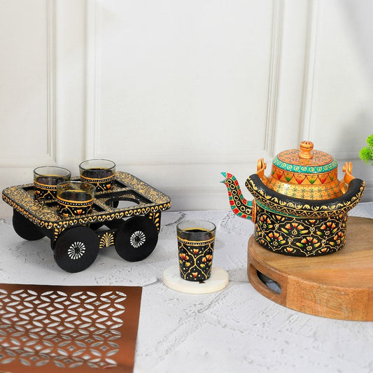Handcrafted Tea Kettle & Glass Set (Set of 4 Glasses)