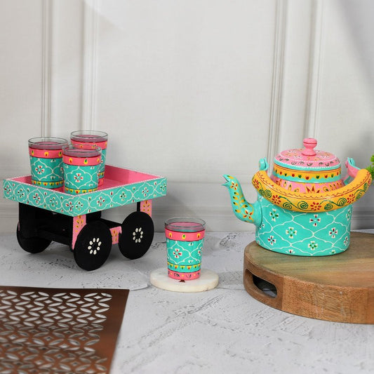 Handcrafted Tea Kettle & Glass Set (Set of 4 Glasses)