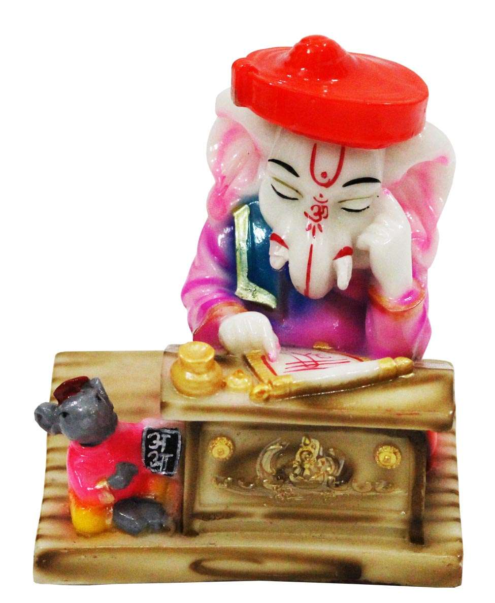 Adorable Student Ganesha Idol – Decorative Tabletop Figurine for Study and Success