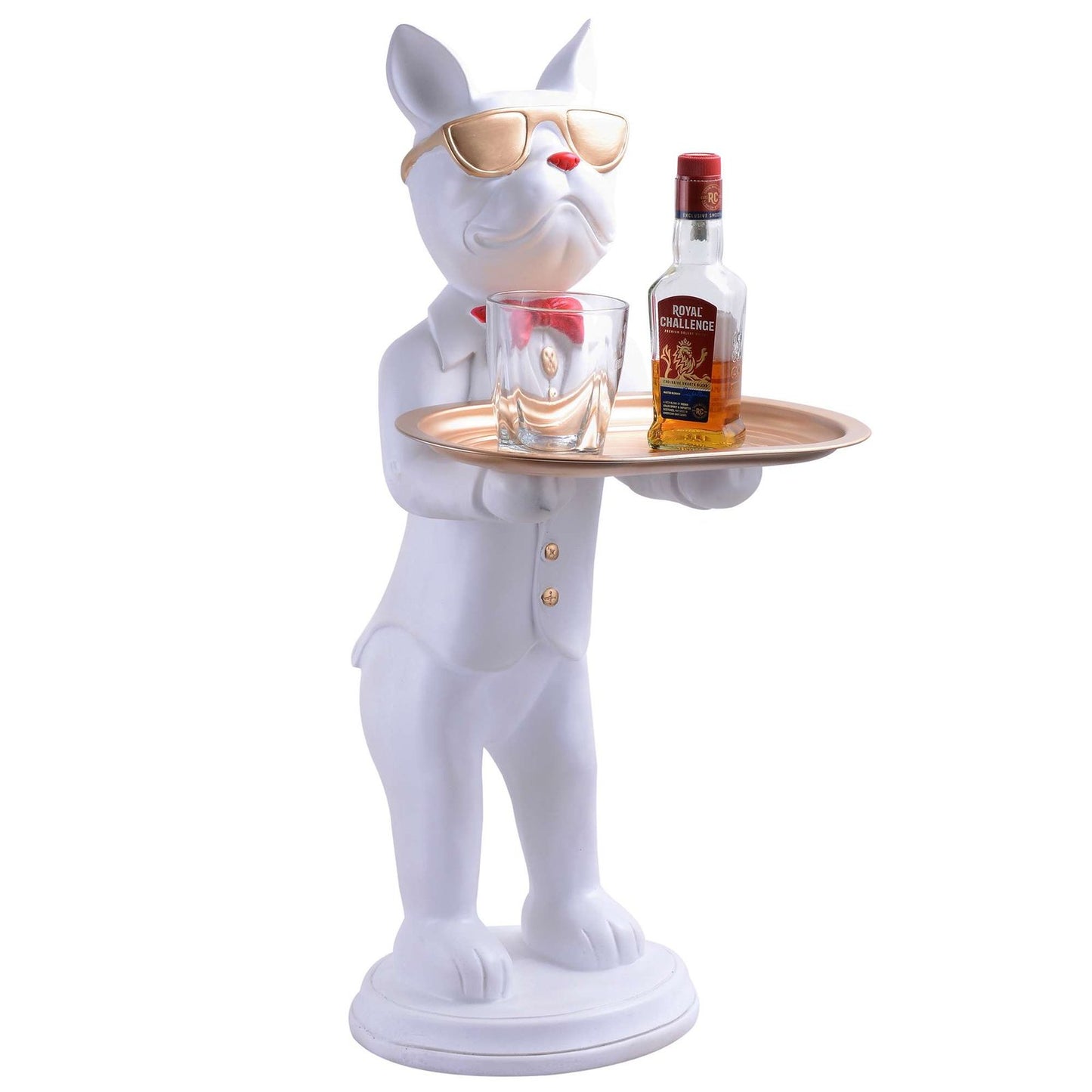 Luxury White Bunny Butler Statue with Tray – Quirky Bar and Home Decor Accent