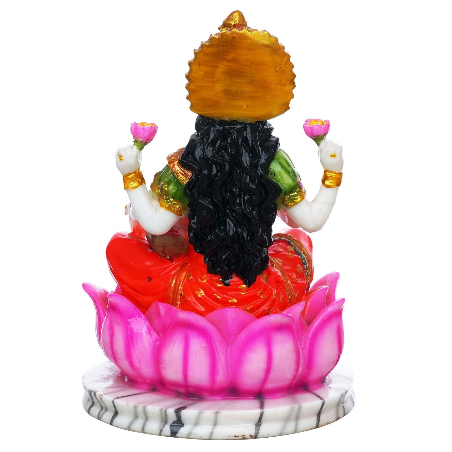 Vibrant Goddess Lakshmi Idol – Seated on Lotus, Marble Base Decorative Statue