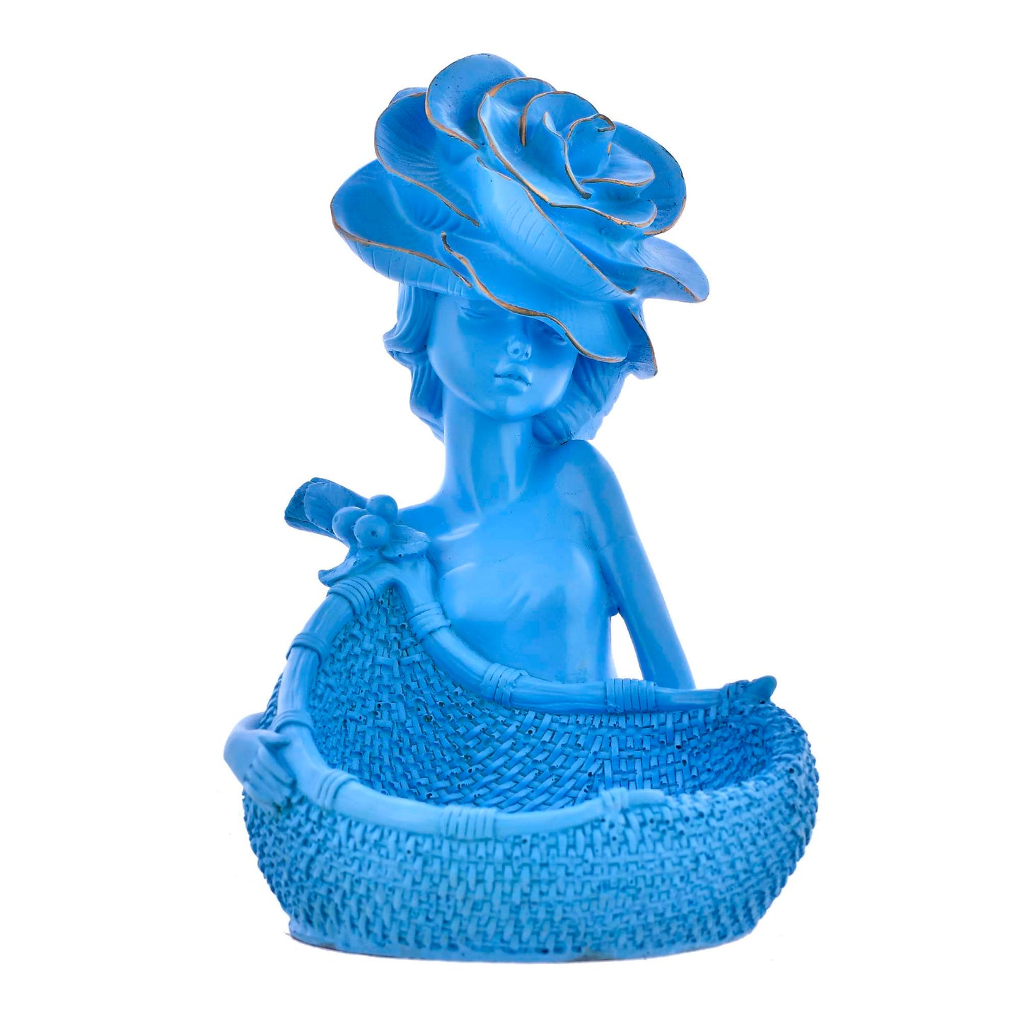 Chic Blue Lady with Rose Hat Decorative Tray – Resin Organizer for Candy, Jewelry, and Keys