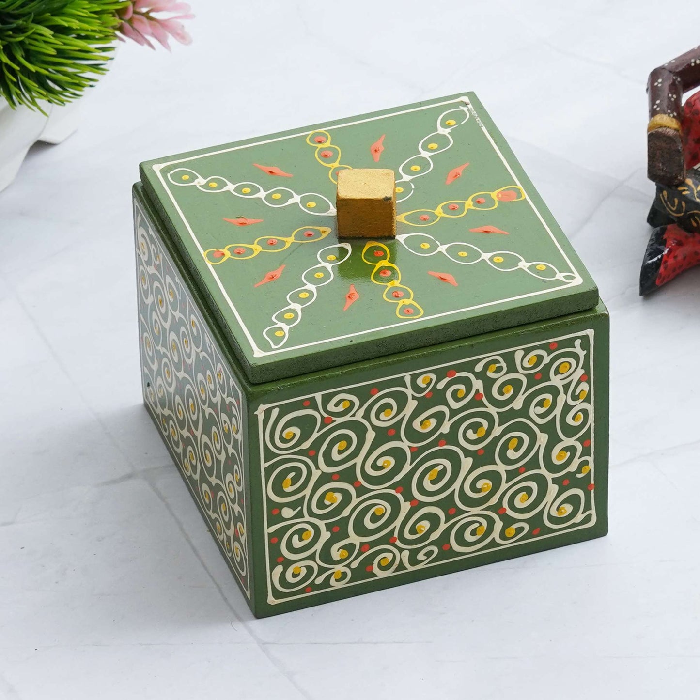 Hand-Painted Wooden Storage Box – Artistic Dry Fruit & Snack Holder