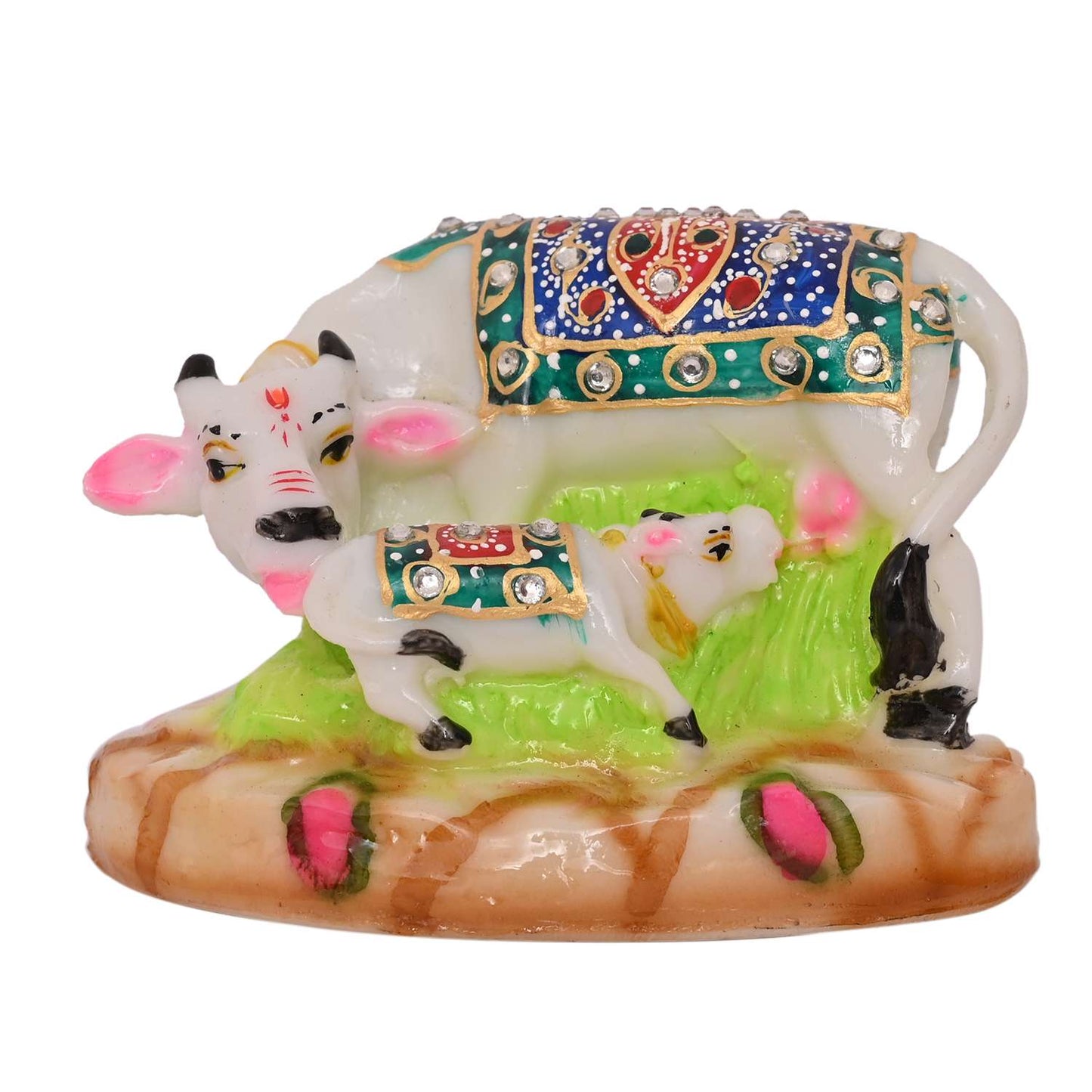 Decorative Kamadhenu Cow and Calf Idol | Handcrafted Marble Statue for Home Temple & Gifting