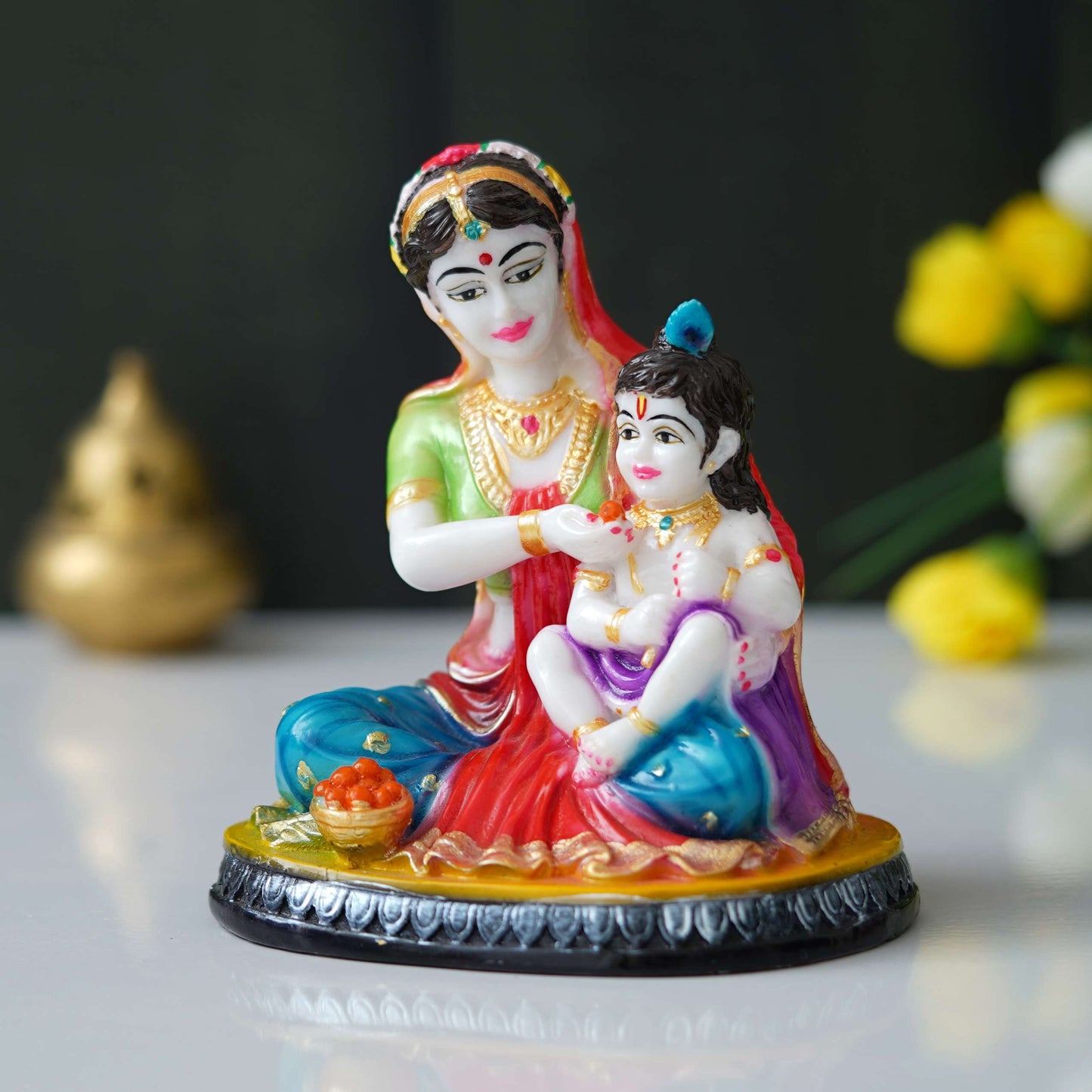 Hand-Painted Yashoda Krishna Idol | Divine Mother-Child Marble Figurine for Home Decor & Pooja