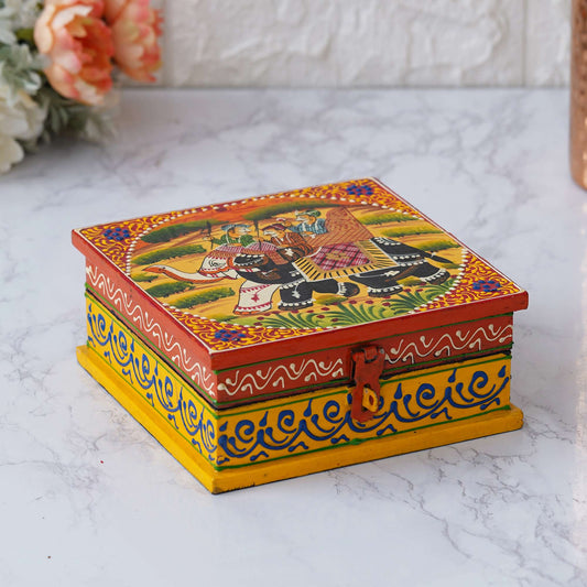 Hand-Painted Wooden Jewelry Box – Royal Rajasthani Elephant Design