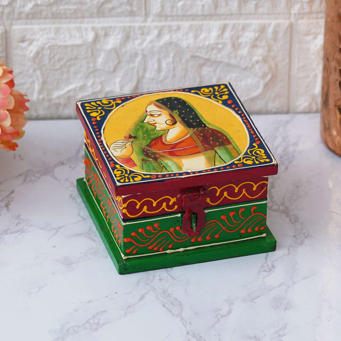 Hand-Painted Wooden Jewelry Box – Traditional Rajasthani Artwork for Elegant Storage