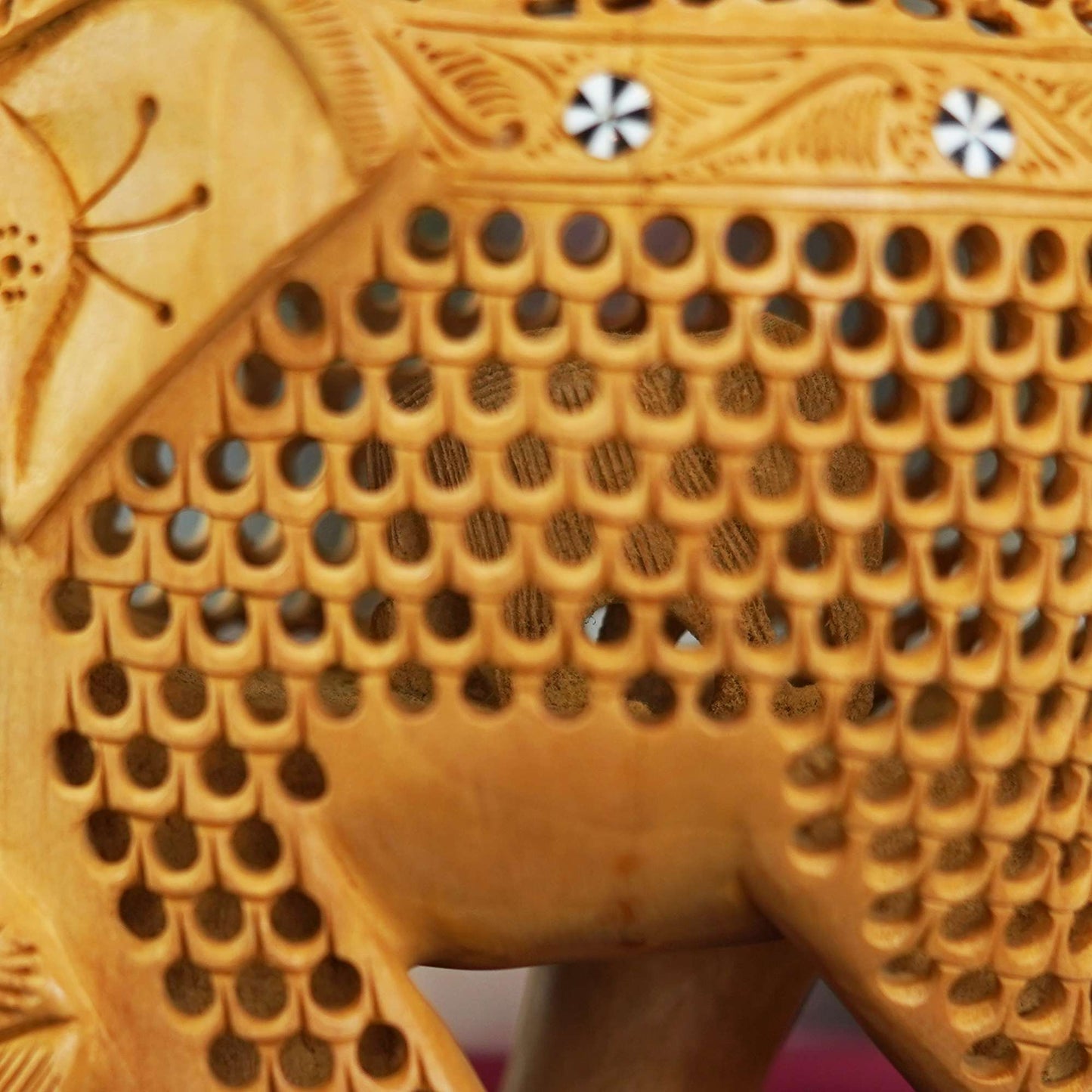 Handcrafted Wooden Elephant with Intricate Jali Work – Symbol of Strength and Prosperity