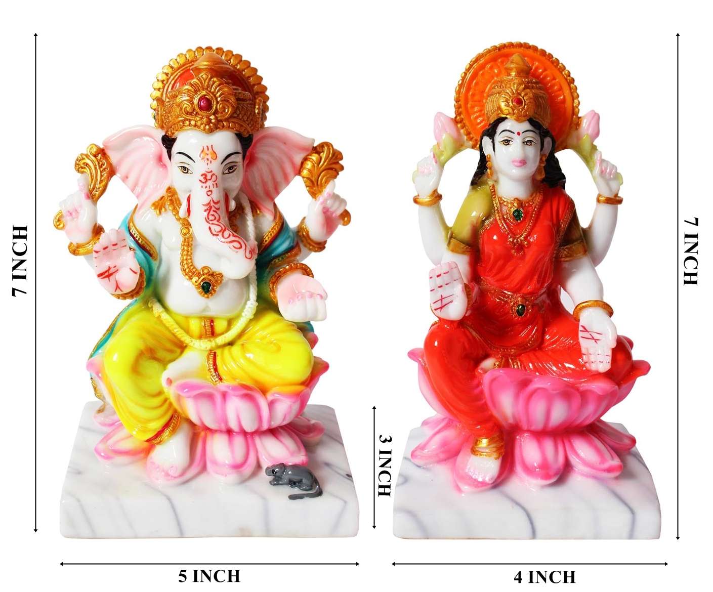 Colorful Lakshmi Ganesh Idol Set – Decorative Marble Finish Statues for Prosperity and Auspicious Beginnings