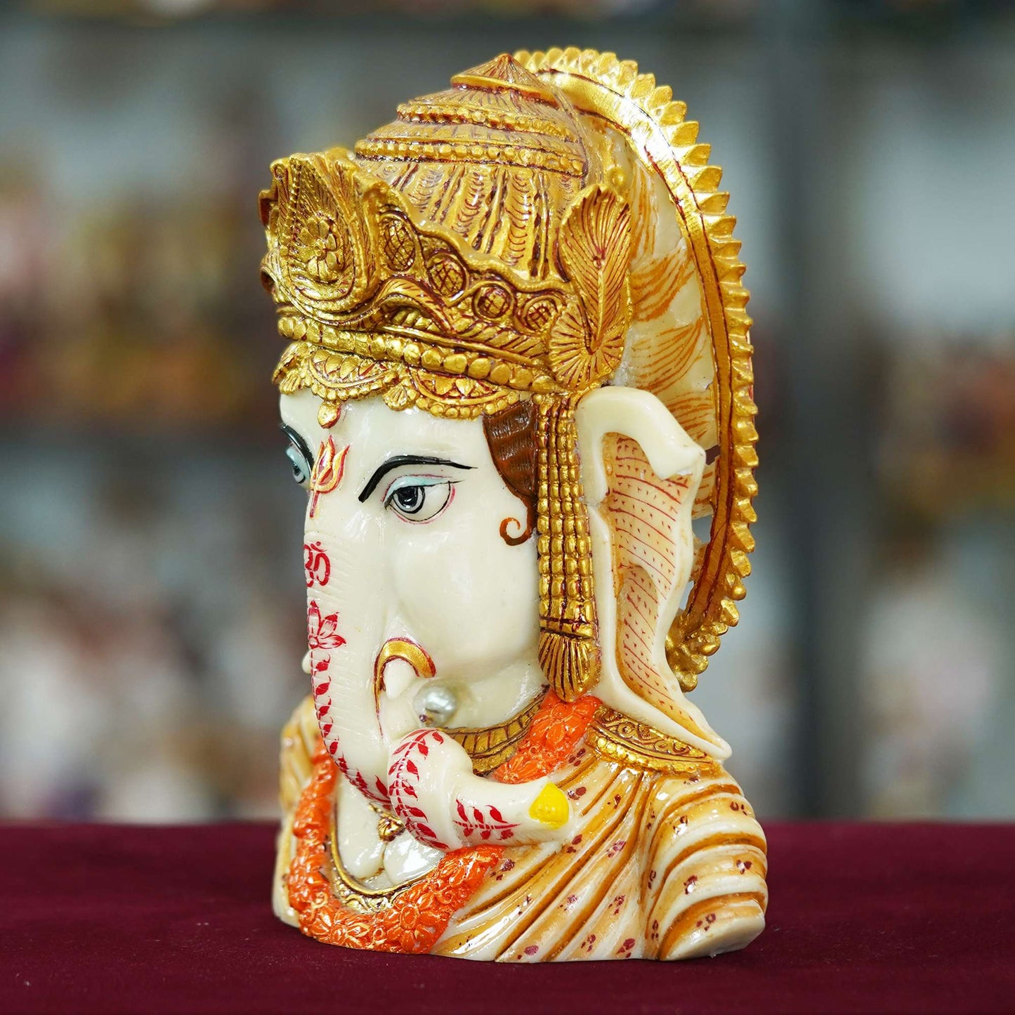 Divine Lord Ganesha Bust Idol – Handcrafted Decorative Sculpture with Golden Detailing