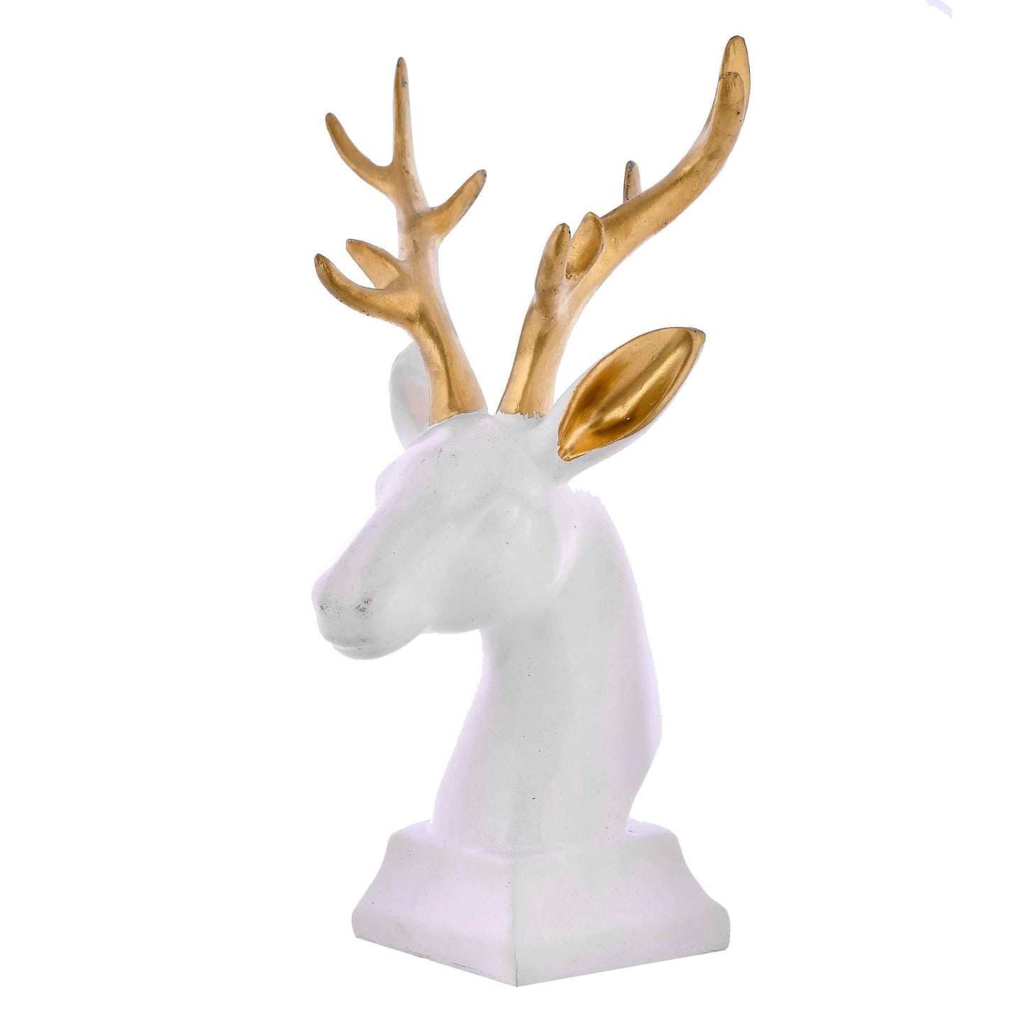 Elegant White Deer Bust with Golden Antlers – Modern Home Décor Sculpture