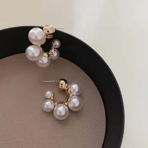 C Shape Pearl Hoop Earrings