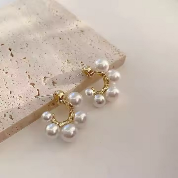 C Shape Pearl Hoop Earrings