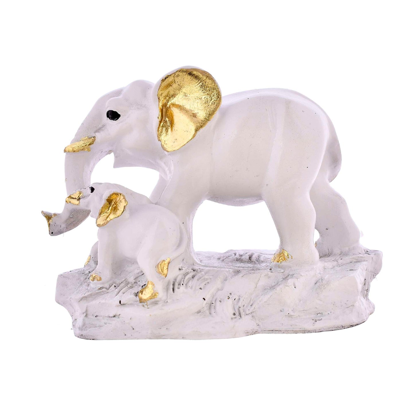 Elegant White Elephant Duo Statue – Gold-Accented Resin Home Decor