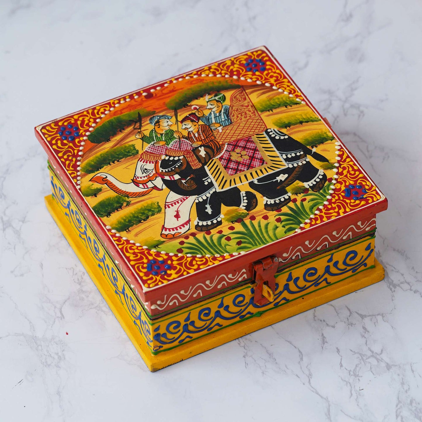 Hand-Painted Wooden Jewelry Box – Royal Rajasthani Elephant Design