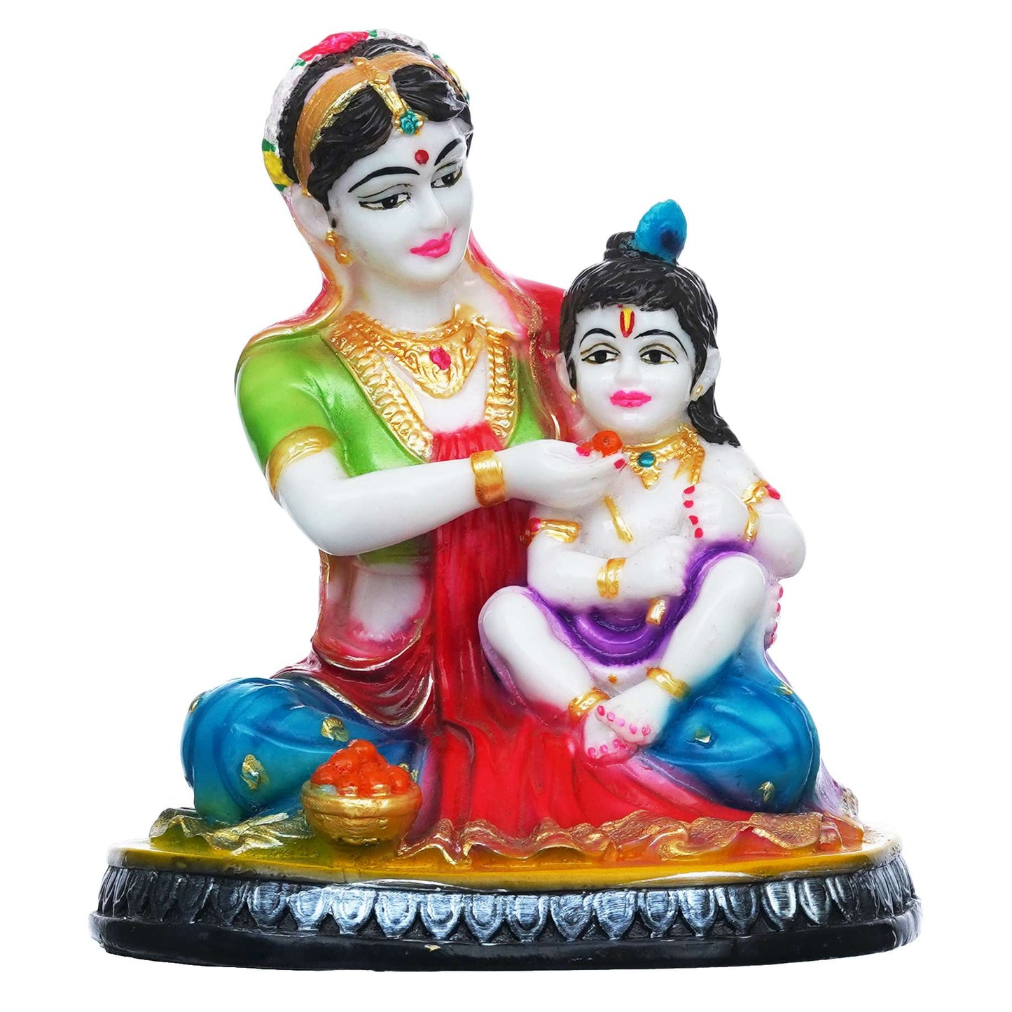 Hand-Painted Yashoda Krishna Idol | Divine Mother-Child Marble Figurine for Home Decor & Pooja