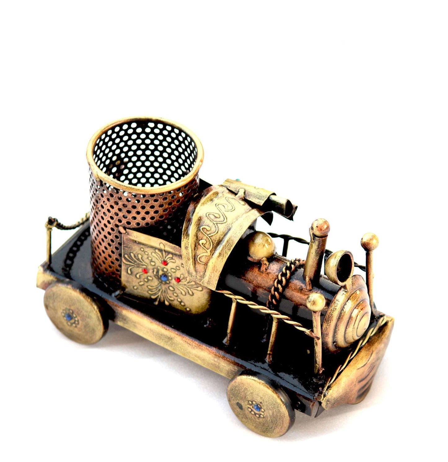 Vintage Brass Train Pen Holder – Artistic Desk Organizer with Antique Charm
