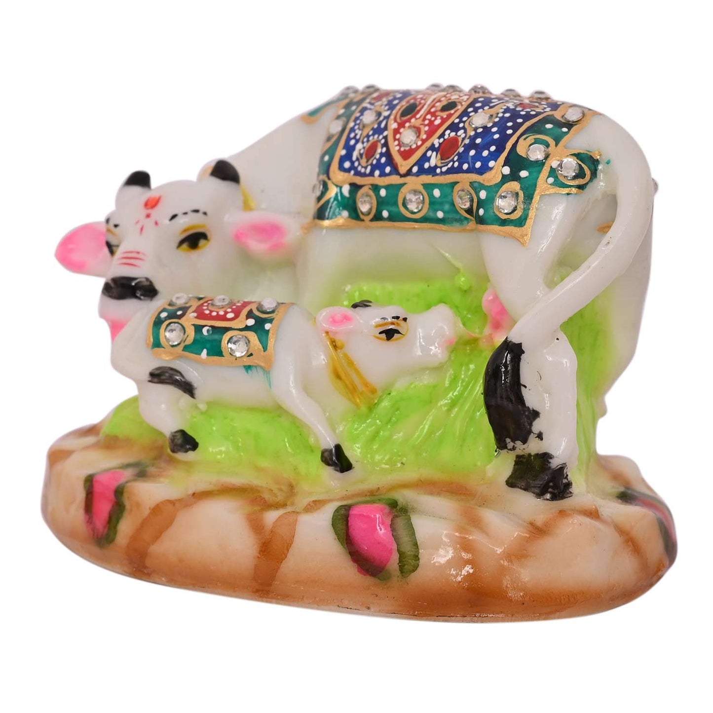 Decorative Kamadhenu Cow and Calf Idol | Handcrafted Marble Statue for Home Temple & Gifting