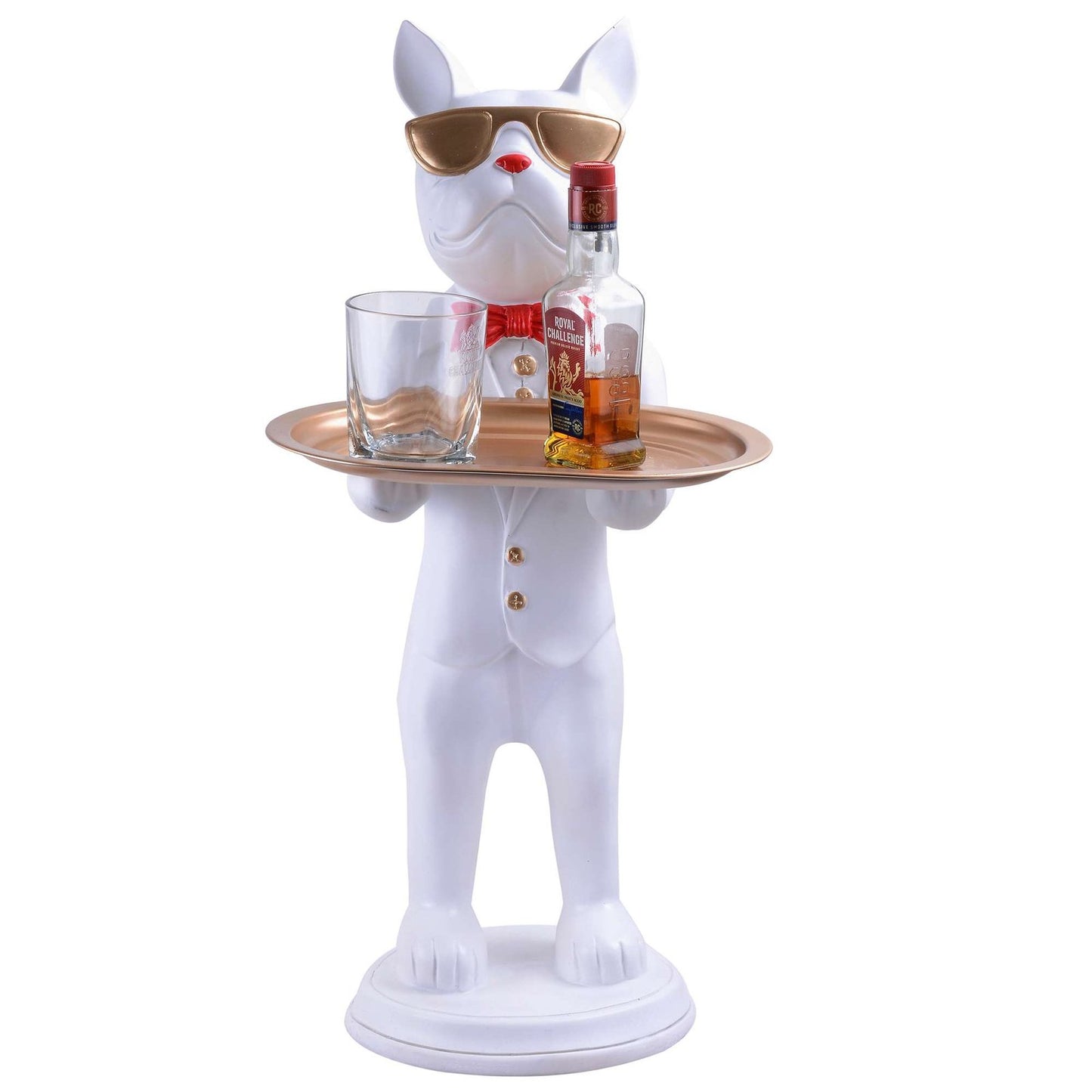 Luxury White Bunny Butler Statue with Tray – Quirky Bar and Home Decor Accent