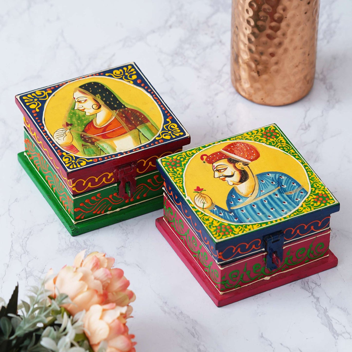 Hand-Painted Wooden Jewelry Box – Traditional Rajasthani Artwork for Elegant Storage