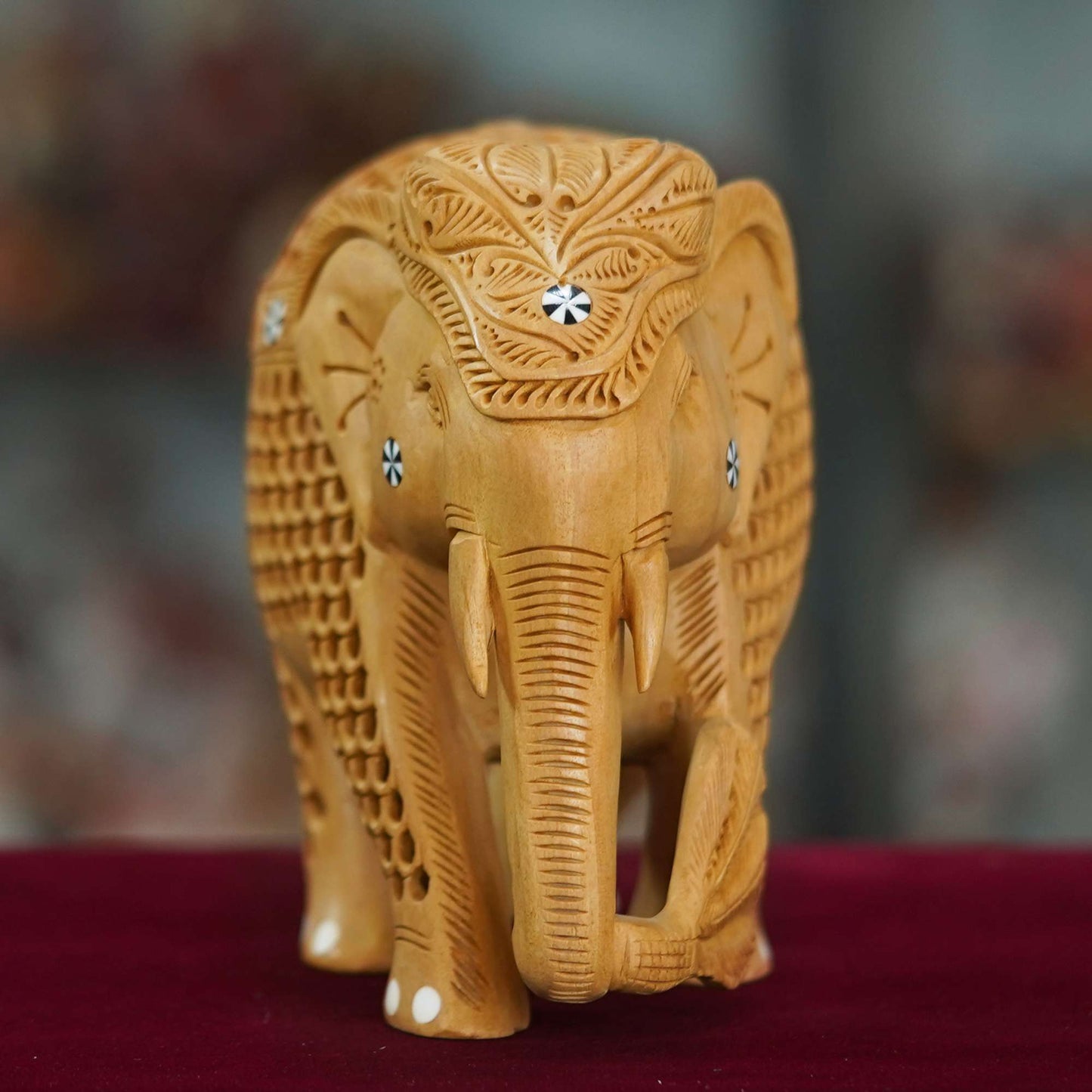 Handcrafted Wooden Elephant with Intricate Jali Work – Symbol of Strength and Prosperity