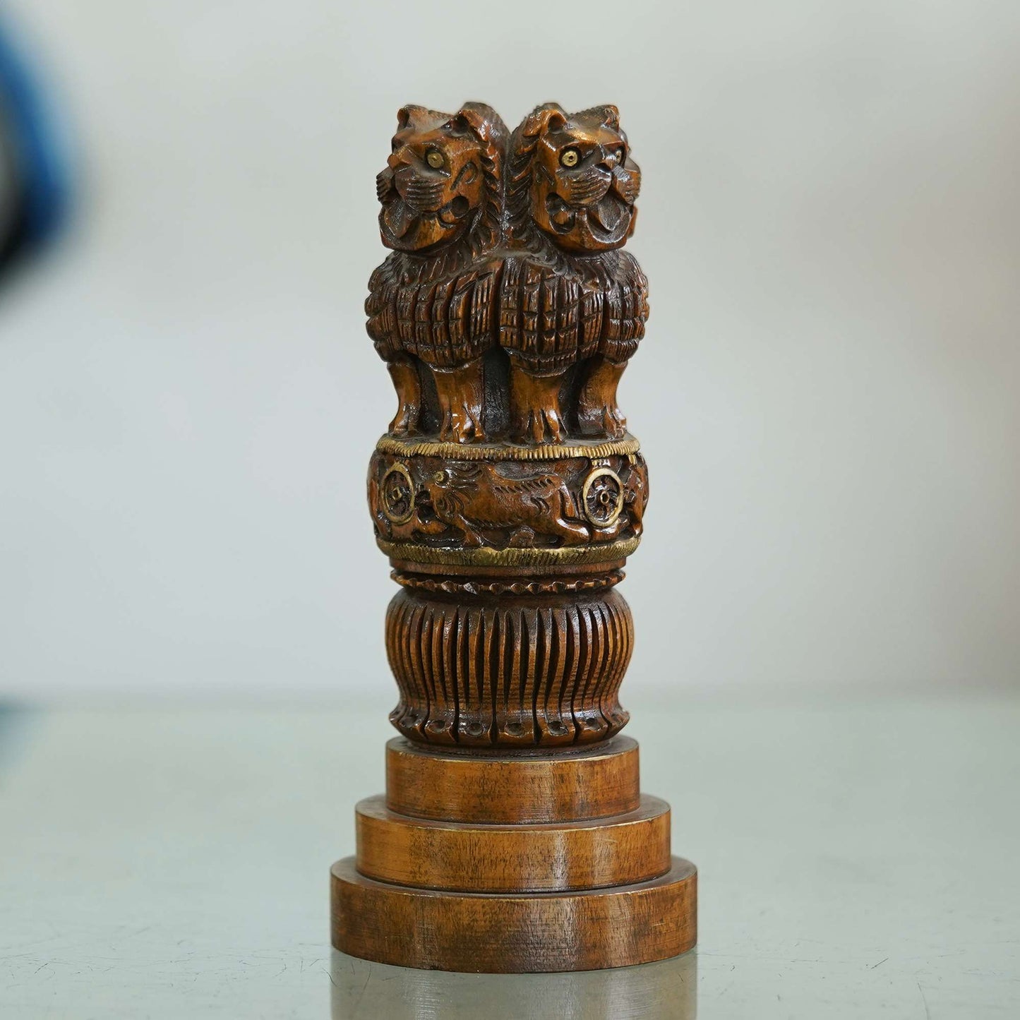 Handcrafted Wooden Ashoka Pillar – Symbol of India's Heritage and Pride