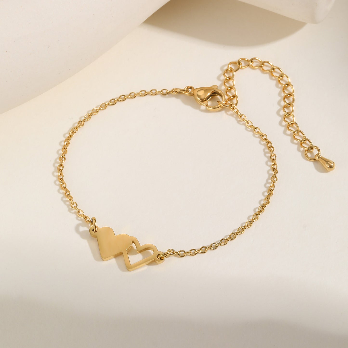 Women's Stainless Steel Doppel Herz Bracelet (Gold)