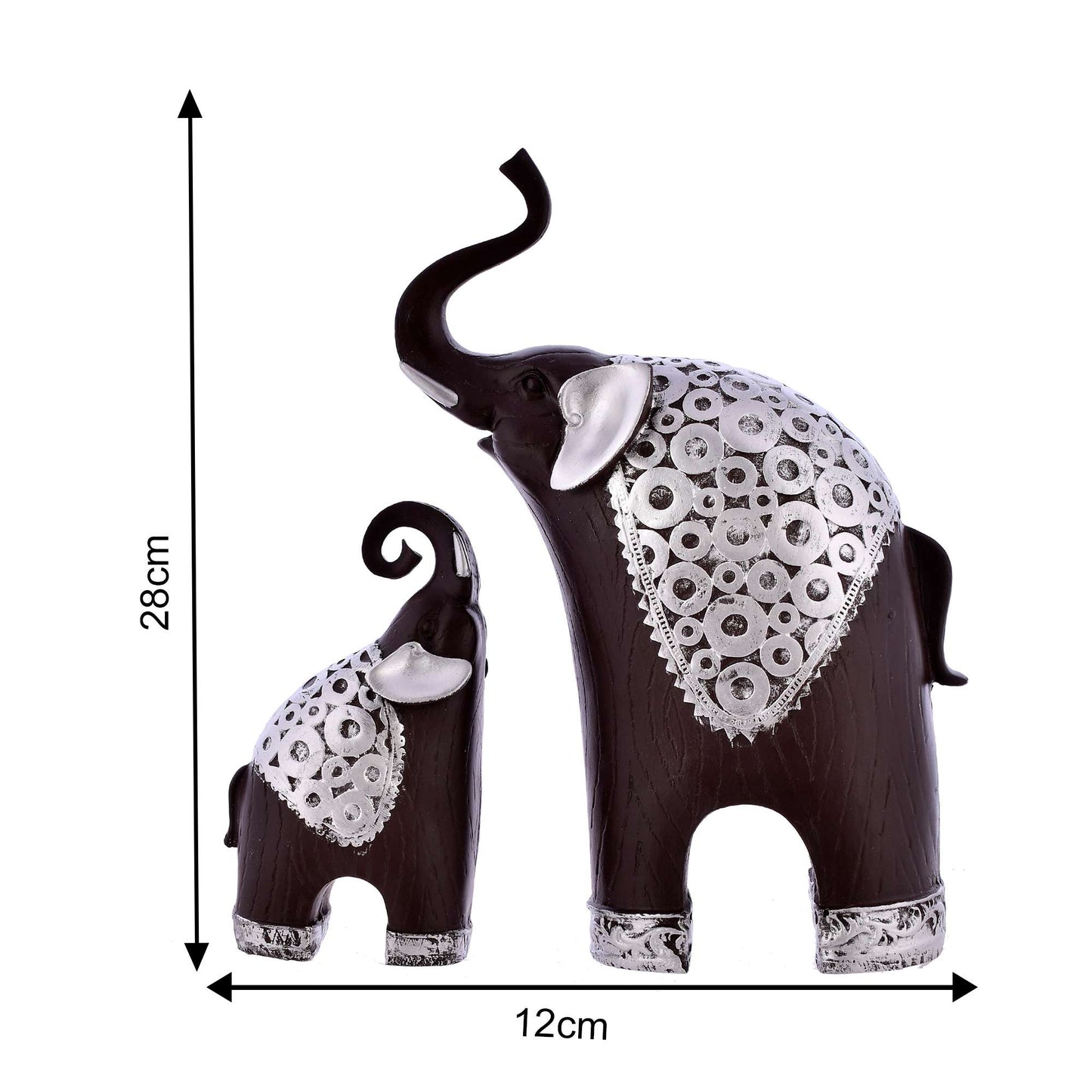 Handcrafted Decorative Elephant Set – Rustic Brown with Silver Detailing (Set of 2)
