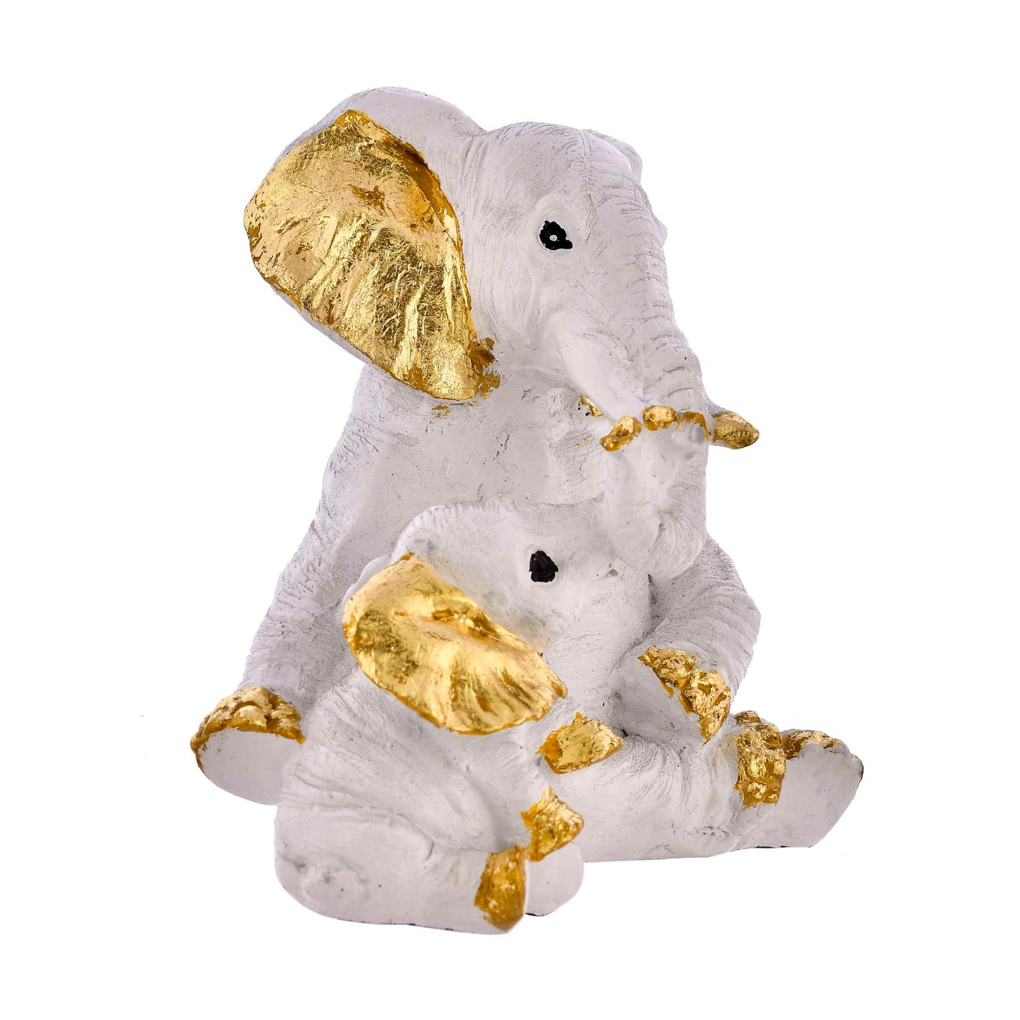 White & Gold Elephant Mom and Baby Figurine – Elegant Resin Showpiece for Home Decor