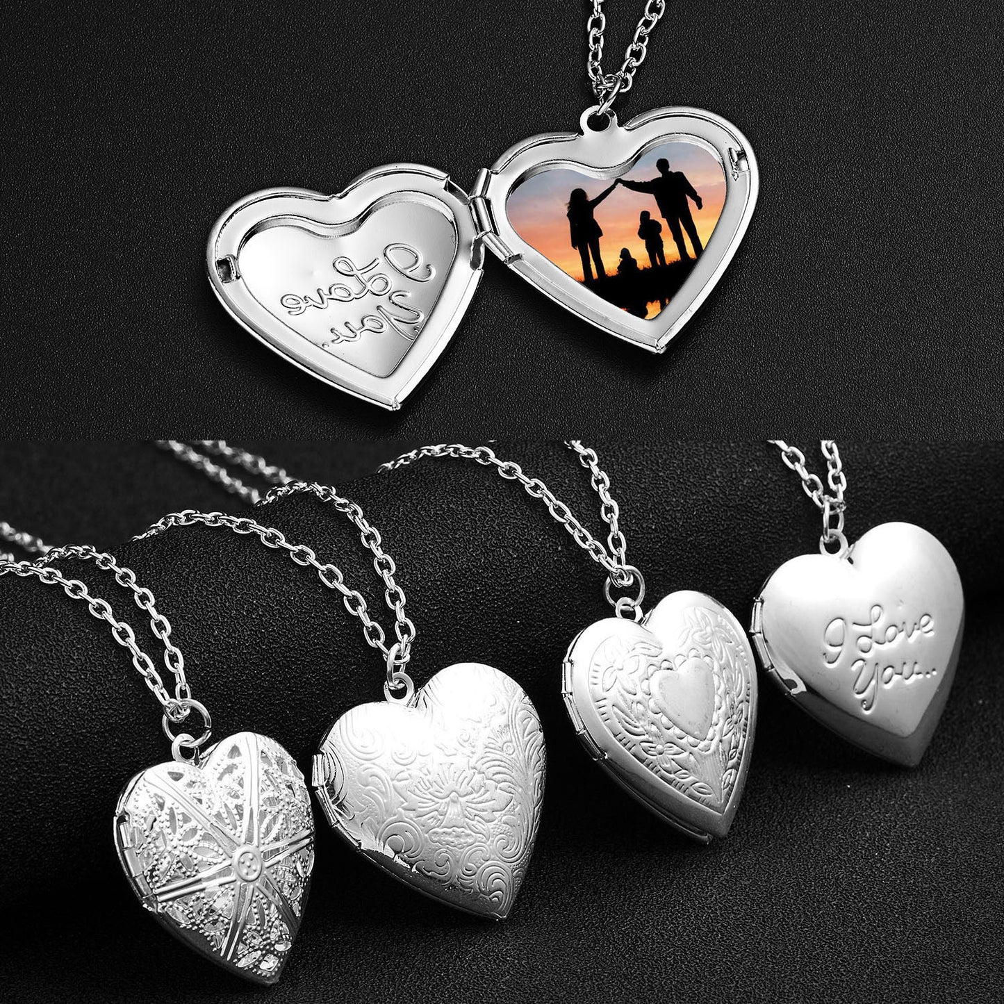 Carved Design Love Necklace Personalized Heart-shaped Photo Frame Pendant Necklace
