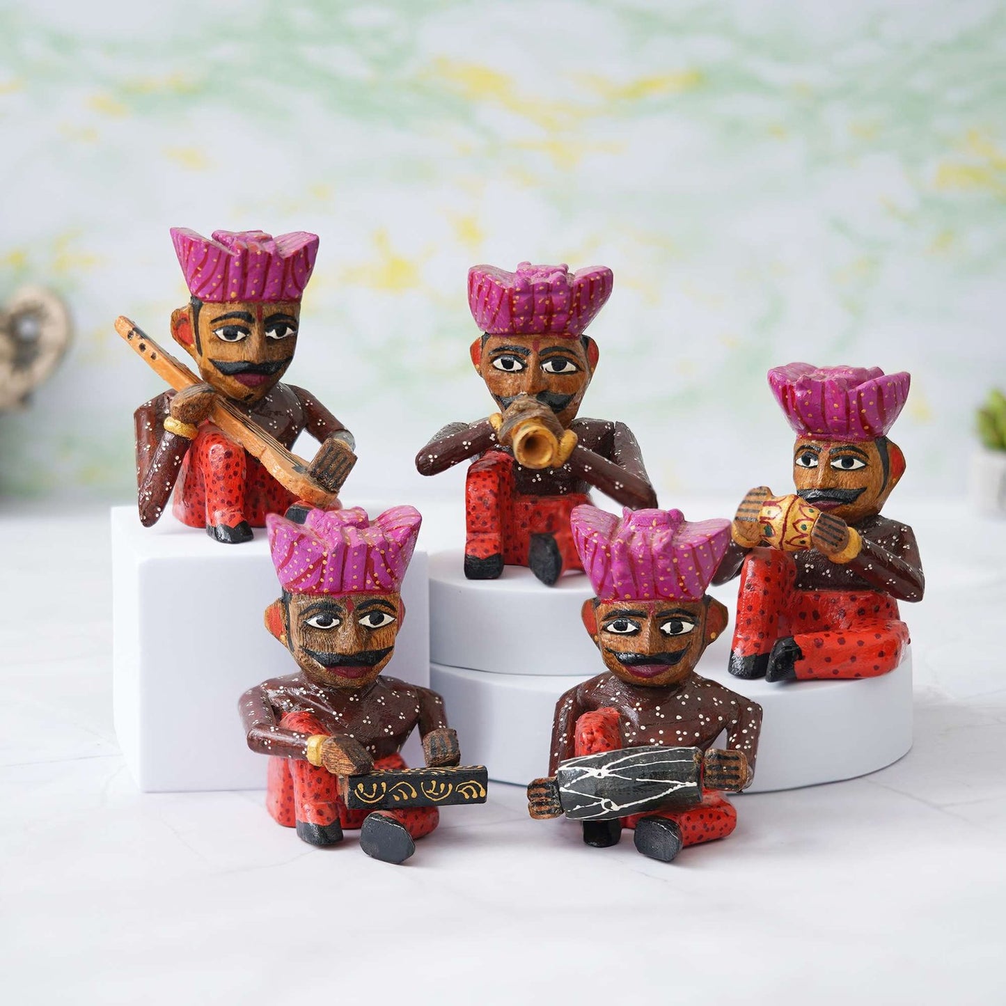 Handcrafted Rajasthani Musician Figurines – Set of 5 | Traditional Indian Folk Art