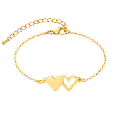 Women's Stainless Steel Doppel Herz Bracelet (Gold)