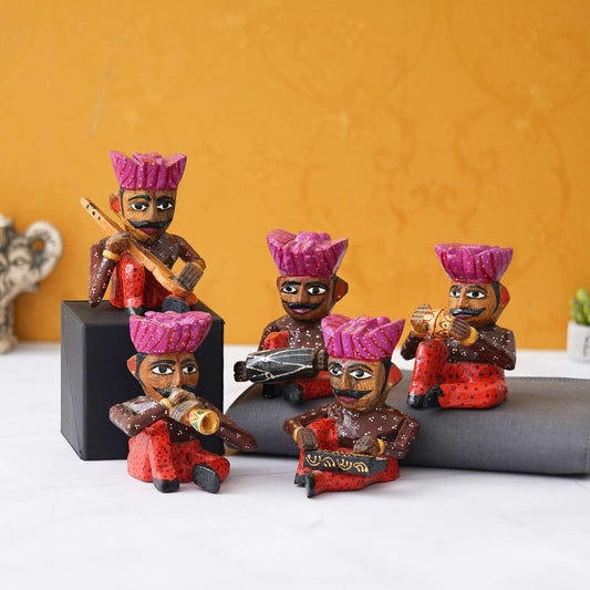 Handcrafted Rajasthani Musician Figurines – Set of 5 | Traditional Indian Folk Art