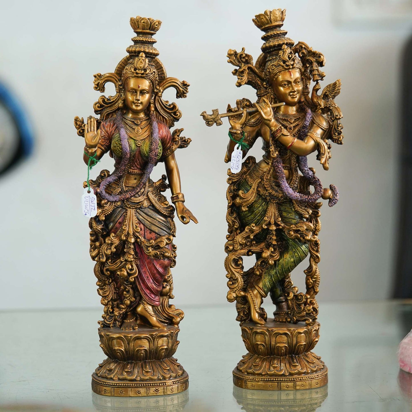 Elegant Handcrafted Brass Radha Krishna Statues – Divine Indian Art Décor
