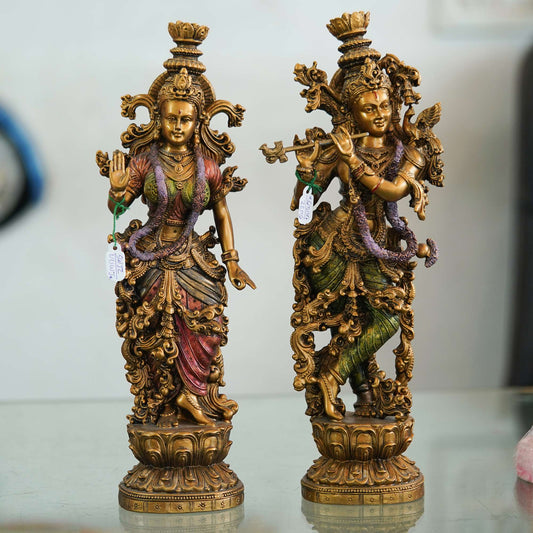 Elegant Handcrafted Brass Radha Krishna Statues – Divine Indian Art Décor